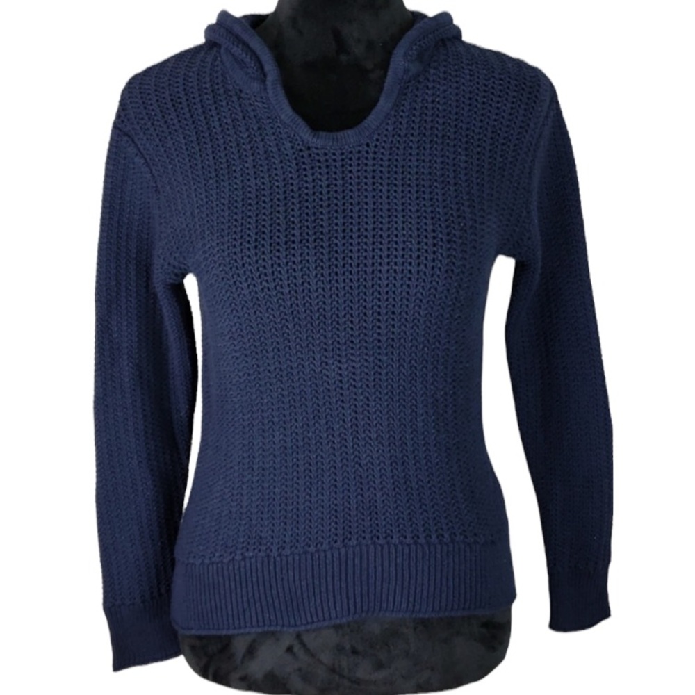 Athleta Navy Blue Hooded Knit Sweater Womens size XS